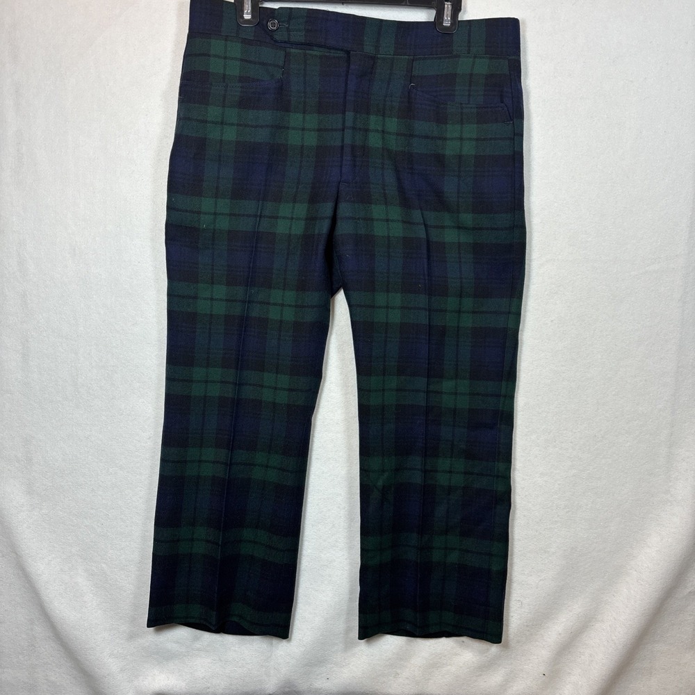 Dustinctively  marsh  Black Watch Plaid Trousers Mens 34x24 Green Navy  Tartan